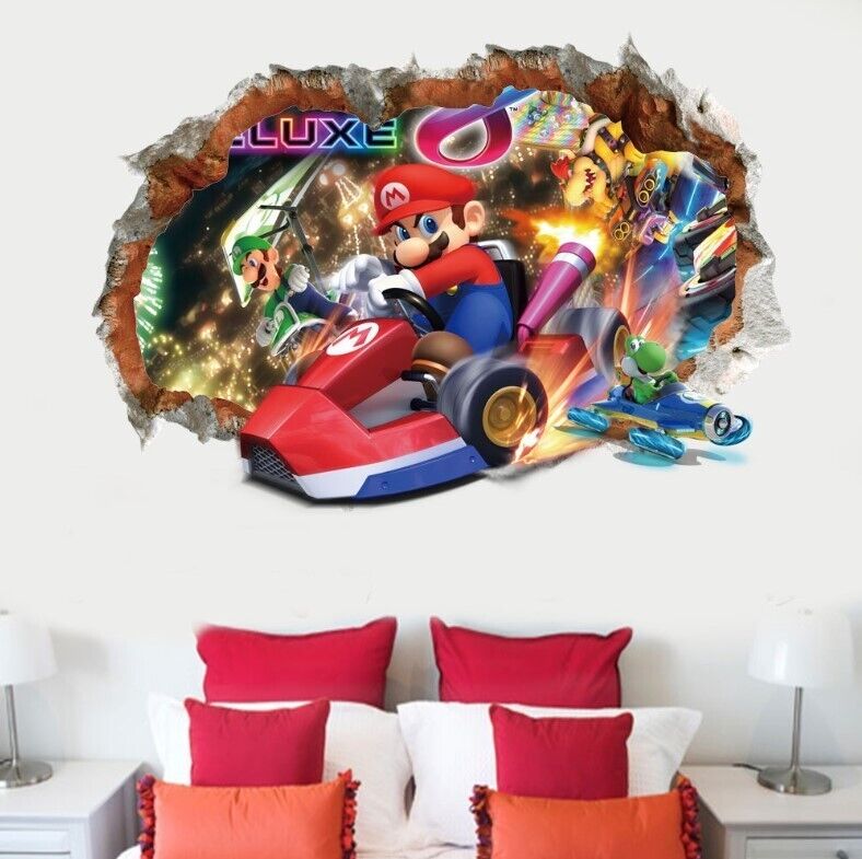 3D Wall Stickers Removable Mario Bros Party Game Kids Broken Wall Bedroom Decor