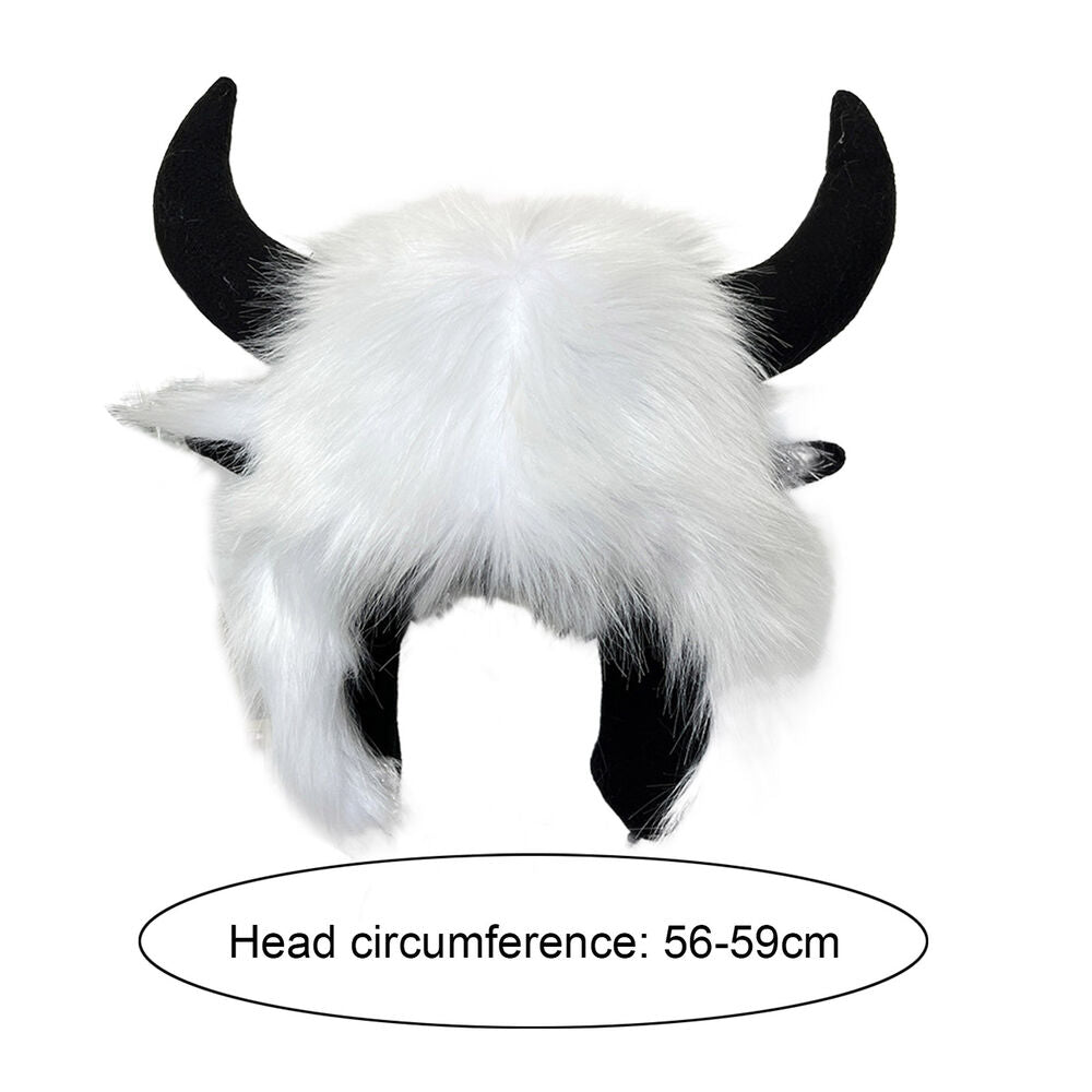 Winter Funny Hat Fake Cow Horn Decor Warm Ear Protection Windproof Cap