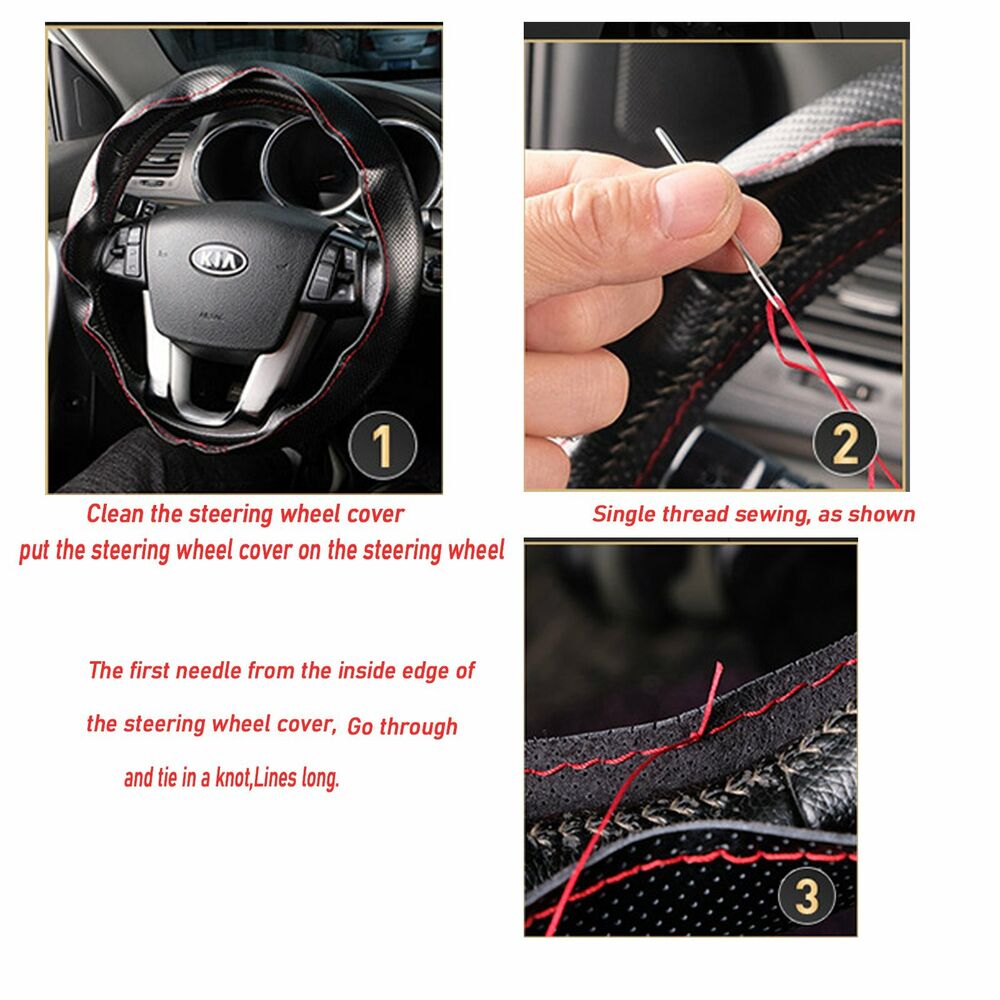 Leather DIY Car Steering Wheel Cover Breathable Anti-slip Universal 38cm