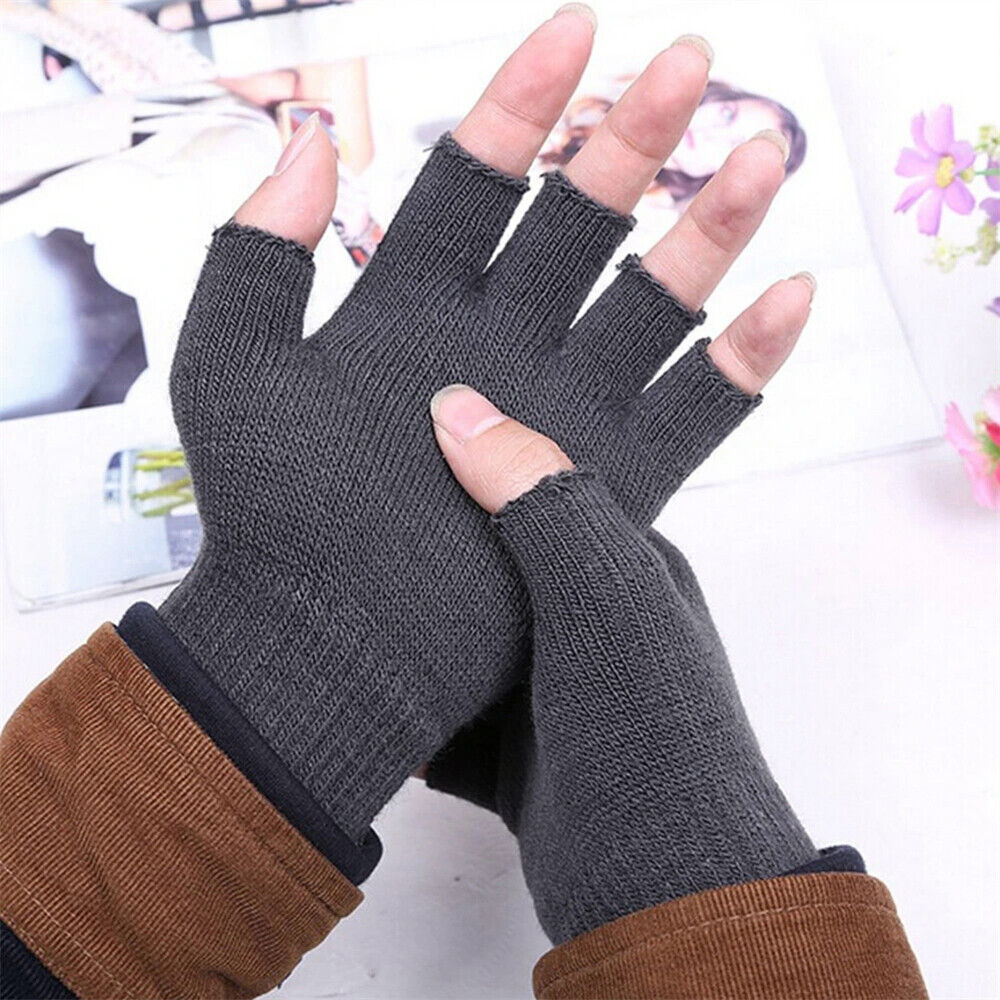 Winter Fingerless Gloves Open Finger Black Soft Warm Knitted Glove Unisex Mitten