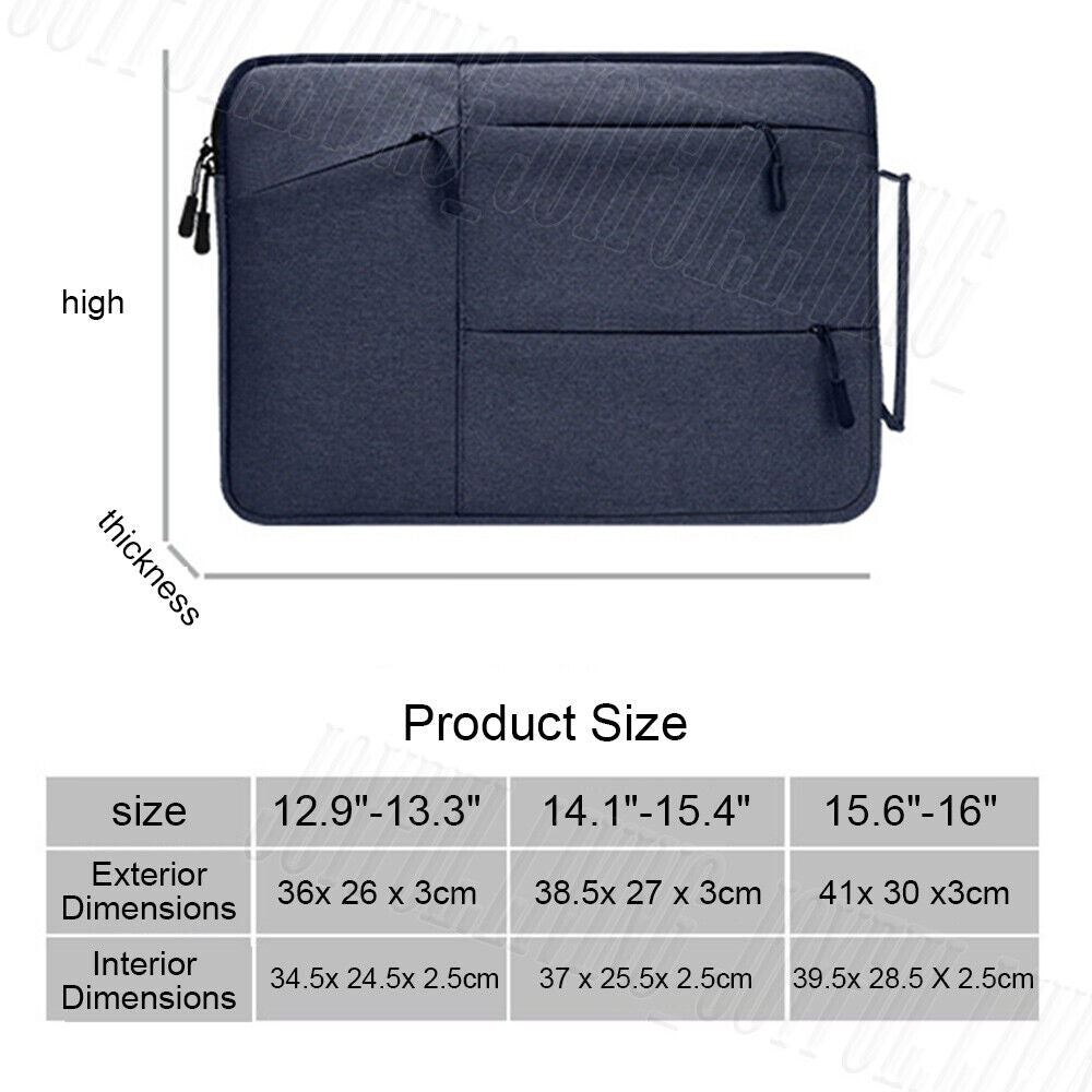 Waterproof Laptop Sleeve Carry Case Cover Bag MacBook Lenovo Dell HP 13" 15" 16"