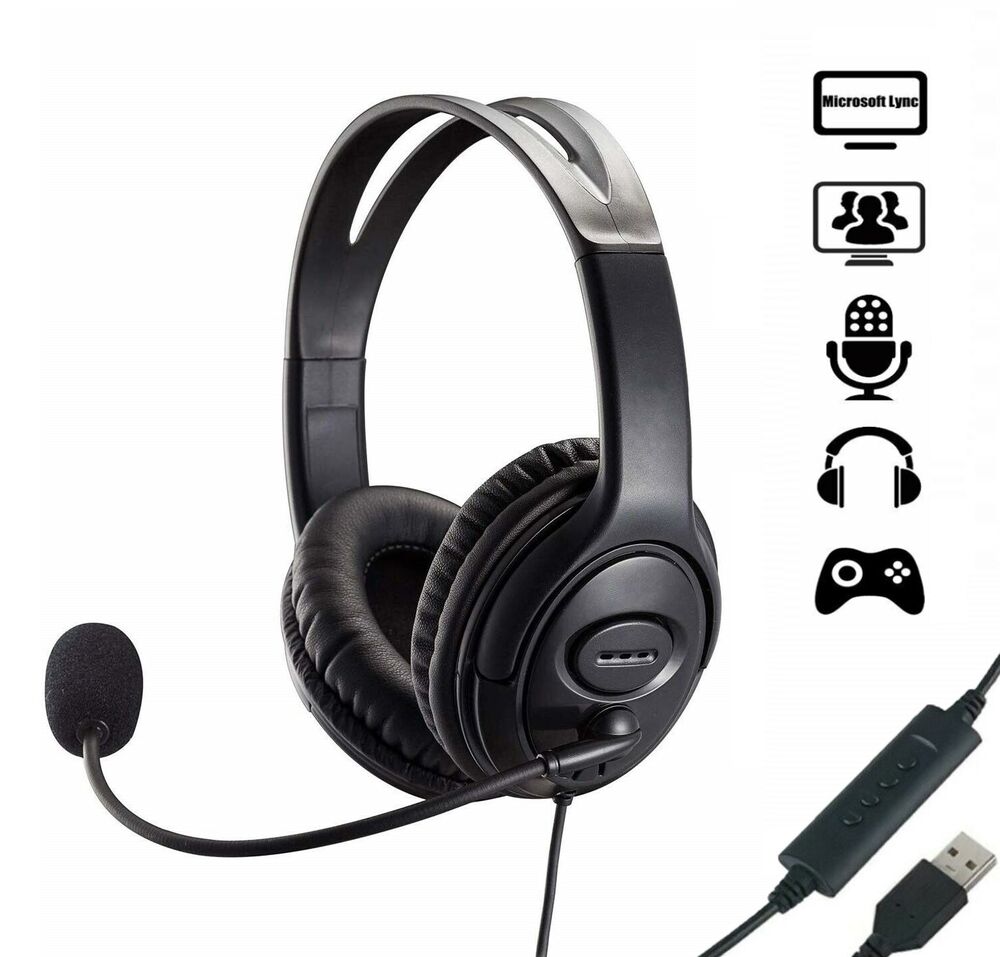 USB Wired Headphone Headset Noise Cancelling With Mic For Computer PC Laptop