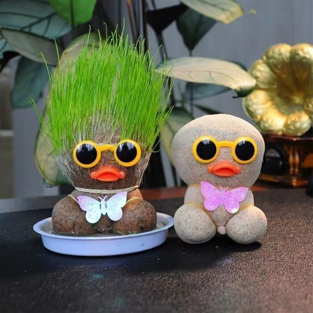 Room Decor Mini Grass Head Doll Small Potted Plant Watering Green Plants Beautif