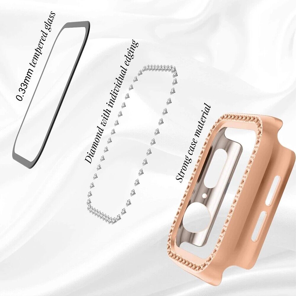 For Apple Watch SE 40mm 44mm 41mm 45mm Bling Diamond Case With Screen Protector