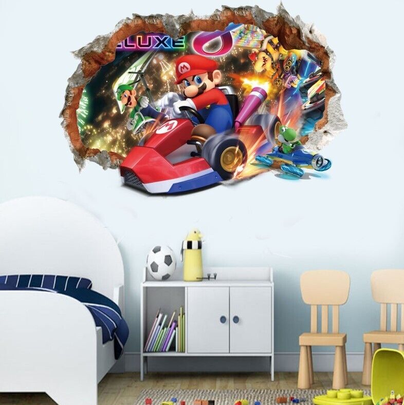 3D Wall Stickers Removable Mario Bros Party Game Kids Broken Wall Bedroom Decor