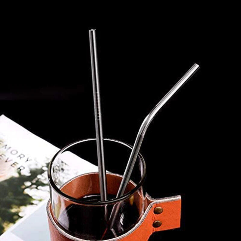 10pcs Metal Straws Stainless Steel Drinking Straw Straight Bent Brush Reusable