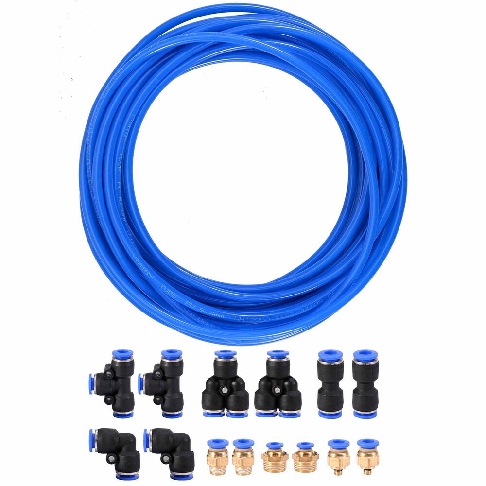 10M 6mm OD 4mm ID PU Air Hose Pipe Tube Blue with Connect Fitting Kit