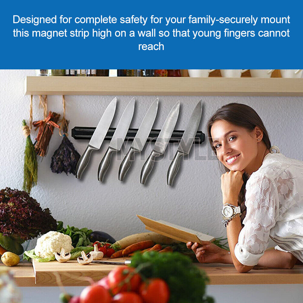 2X Magnetic Knife Rack Magnet Wall Mount Holder Strip Utensil Shelf Kitchen Tool