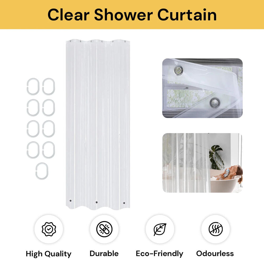 Bath Shower Curtain Bathroom Waterproof Water Mold PEVA Clear Thicken With Hook