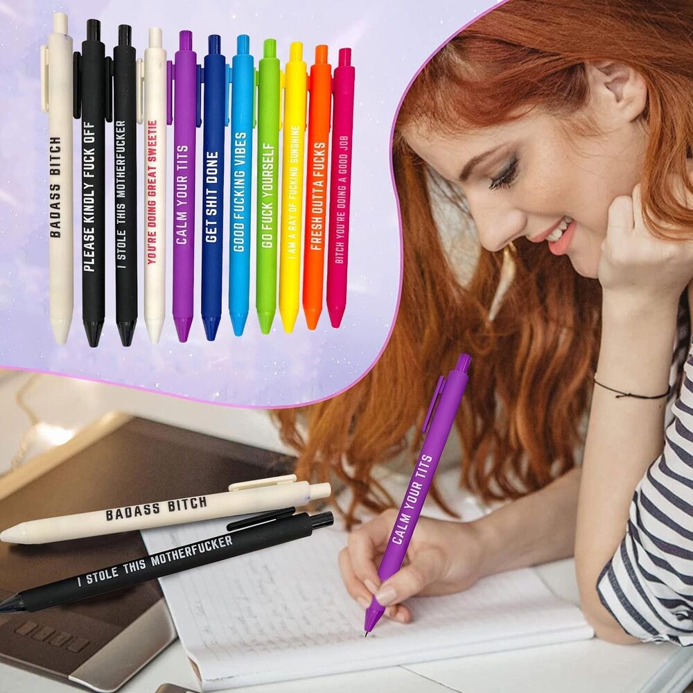 1 set New Funny Pens Swear Word Pen Set Black Ink Writing Pen Funny Office Diary Gift