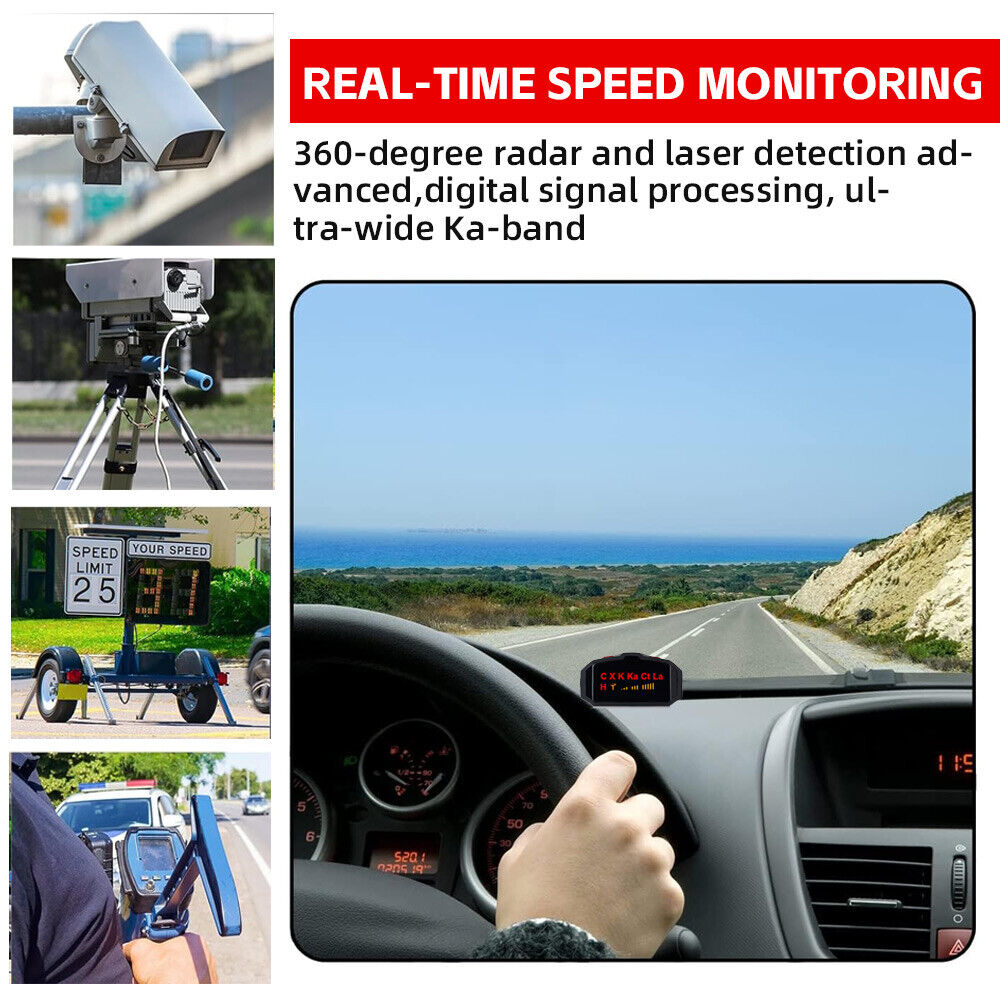 360° Car GPS Speed Radar Detectors 12V Voice Camera Alert Warning Speedometer