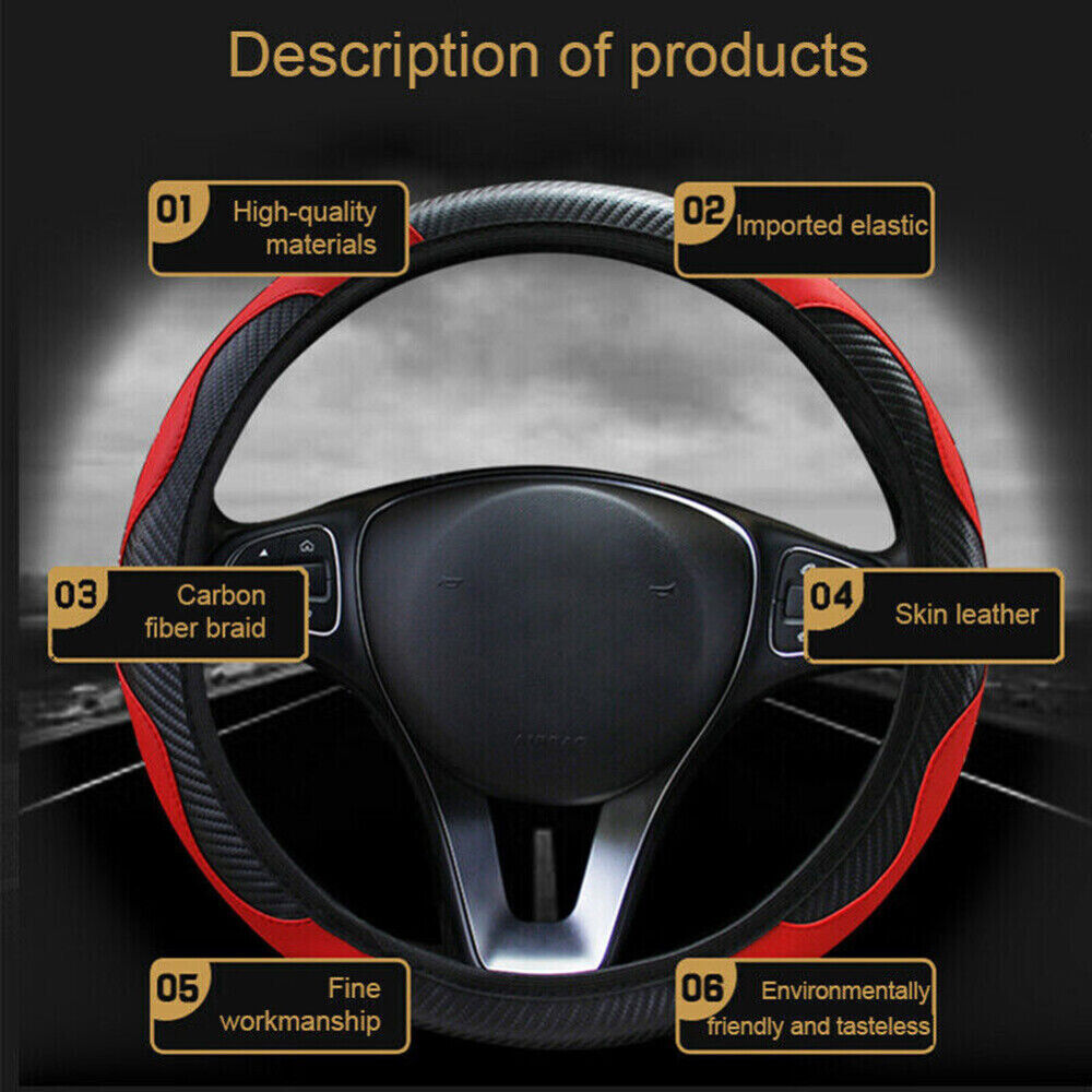 Leather Car Steering Wheel Cover Anti-slip Accessories Universal 38CM/15inch