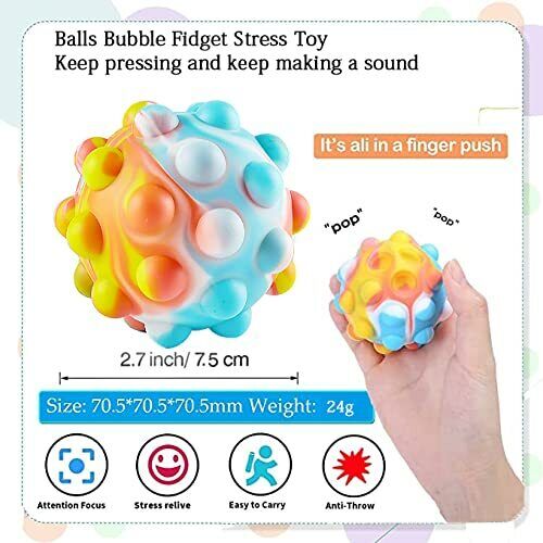 3x Stress Balls Fidget Toys for Kids Adults Push it Pop 3D Popper Sensory Gifts