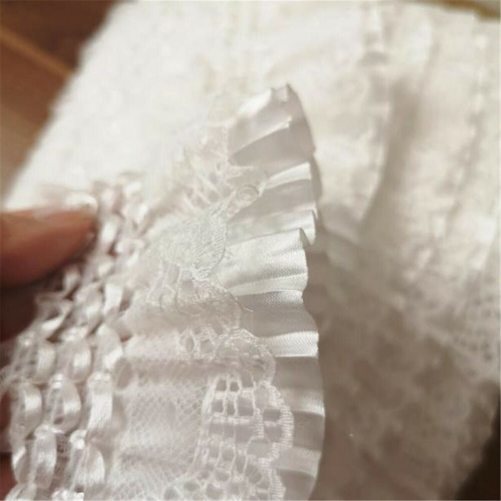 50CM White Pleated Lace Trim Ruffle Ribbon Skirt Doll Garment Sewing Craft DIY