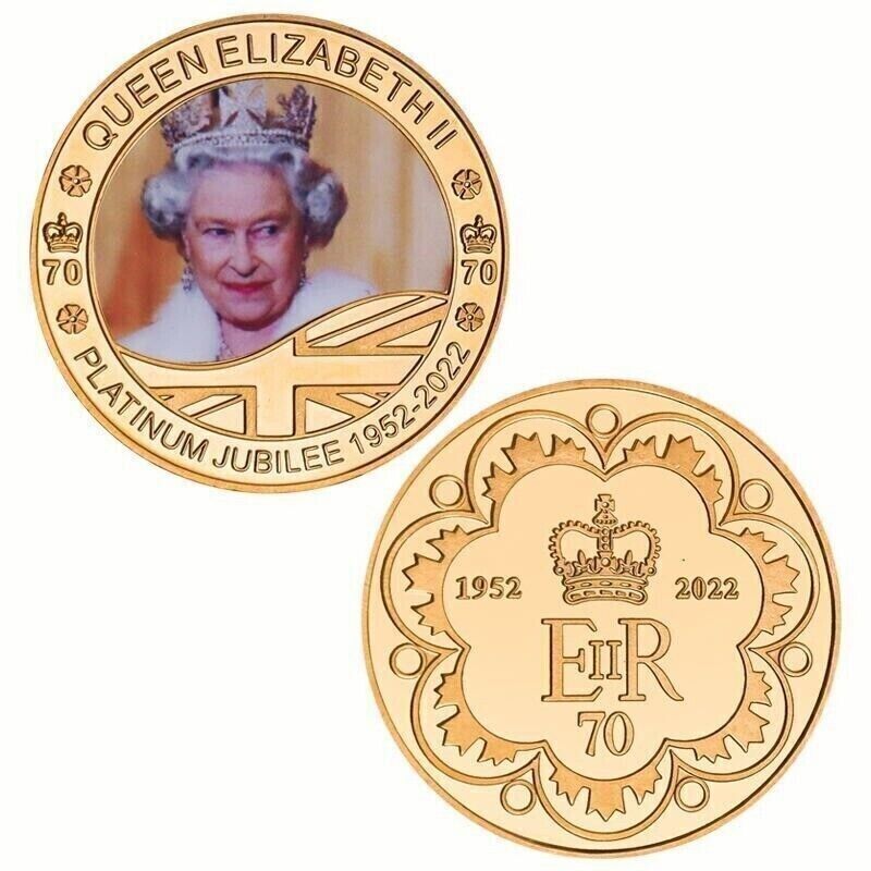 Queen Elizabeth II Platinum Jubilee Gold Plated Commemorative Coins / Medals Set