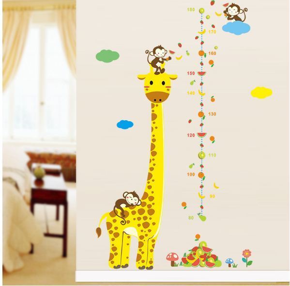 Wall Stickers Removable Giraffe Monkey Height Kids Nursery Decal Growth Chart