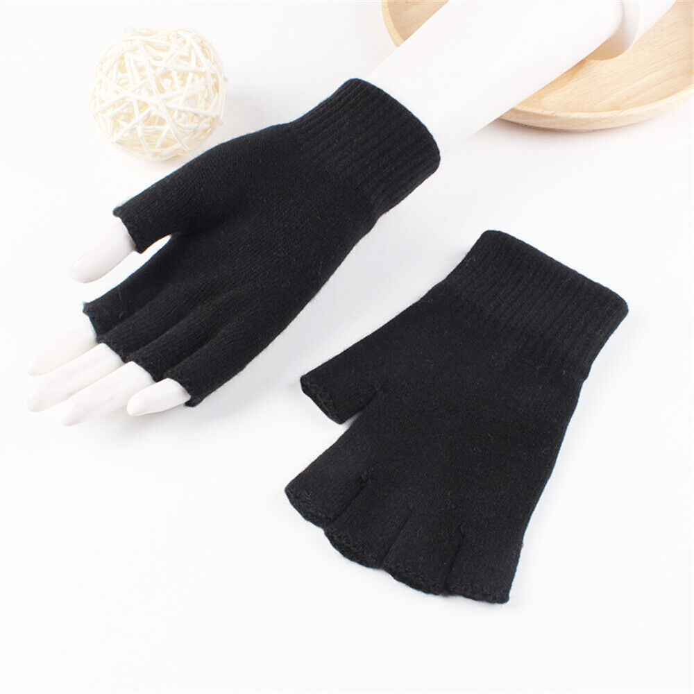 Winter Fingerless Gloves Open Finger Black Soft Warm Knitted Glove Unisex Mitten