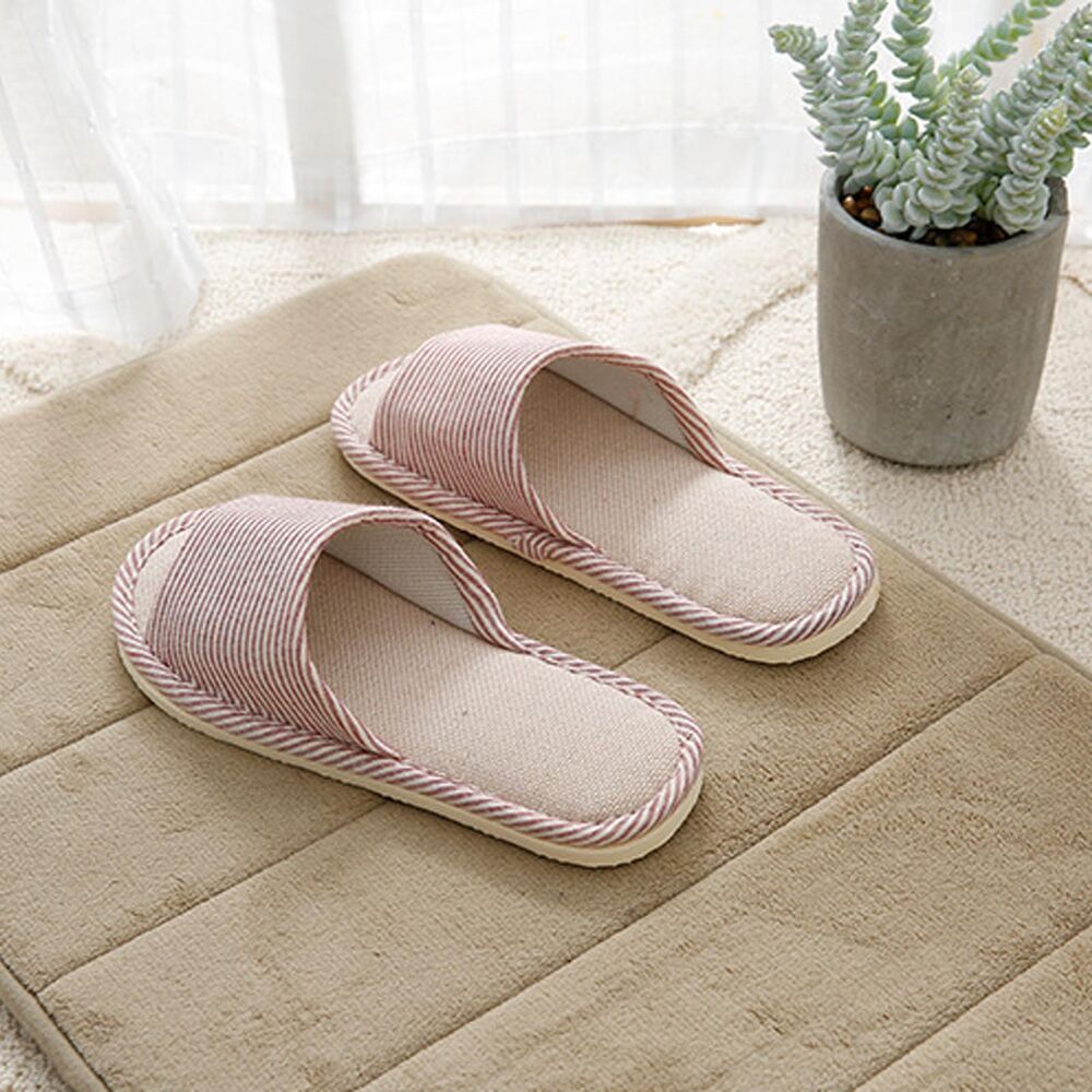 Women Men Indoor Slippers Anti-slip Linen Summer Open Toe Home Flat Slippers