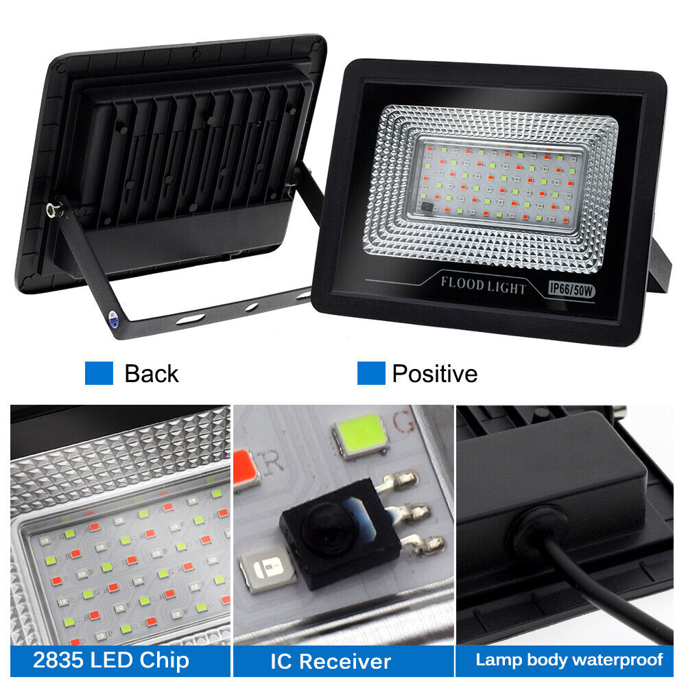 RGB LED Flood Light 50W/100W Outdoor Spotlight Remote Control IP66