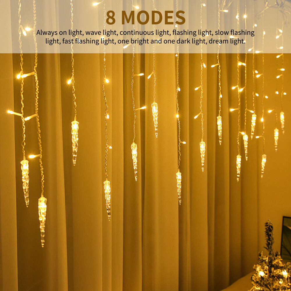 LED Icicle Falling Rain Curtain Fairy String Lights Outdoor Christmas Xmas Party