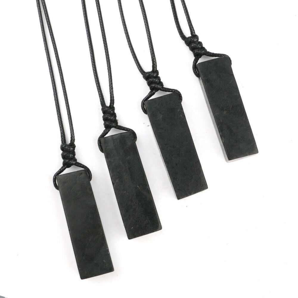 Shungite Pendant Rough Stick EMF Protection Rectangular Healing Stone Necklace