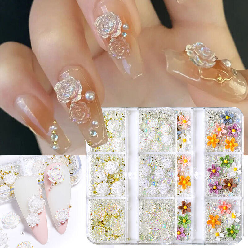 3D Nail Gems Nail Jewelry Nail Camellia Flower Mix Beads Nail Art Accessories