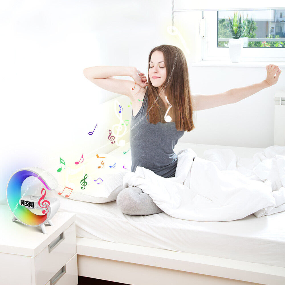 Smart G Lamp Bluetooth Speaker Wireless Charger RGB Alarm Clock Night Light