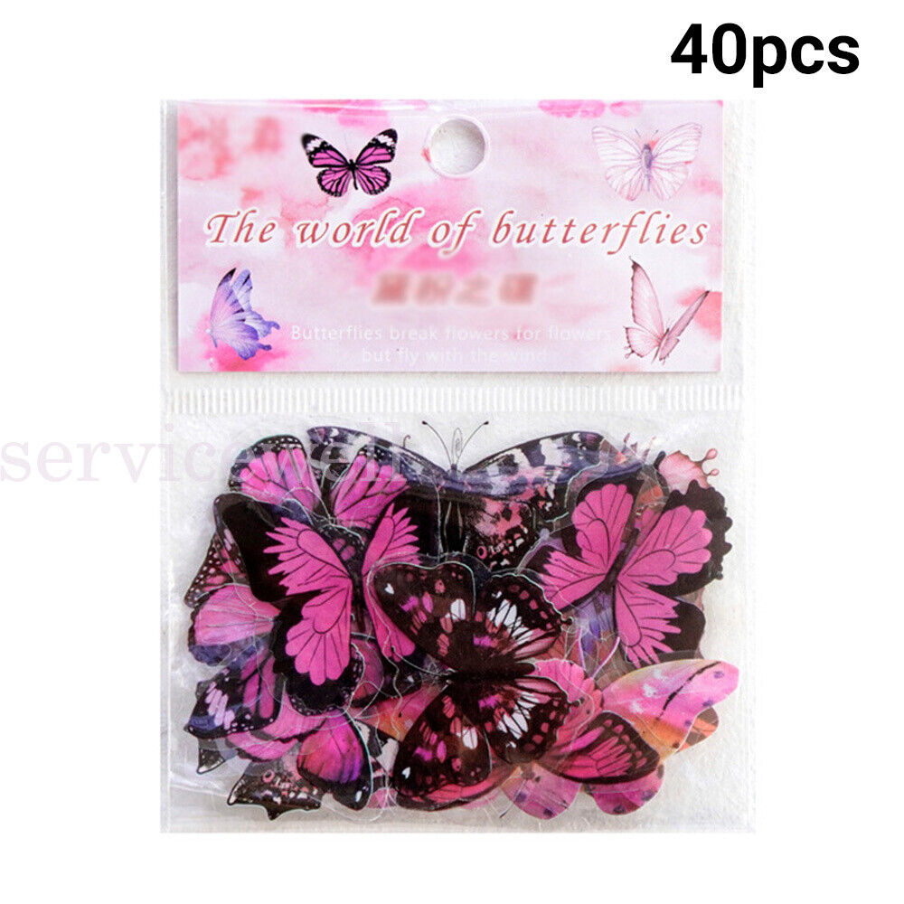 40Pcs 20 Style Butterfly Sticker With Adhesive Planner Album Journal Stationery