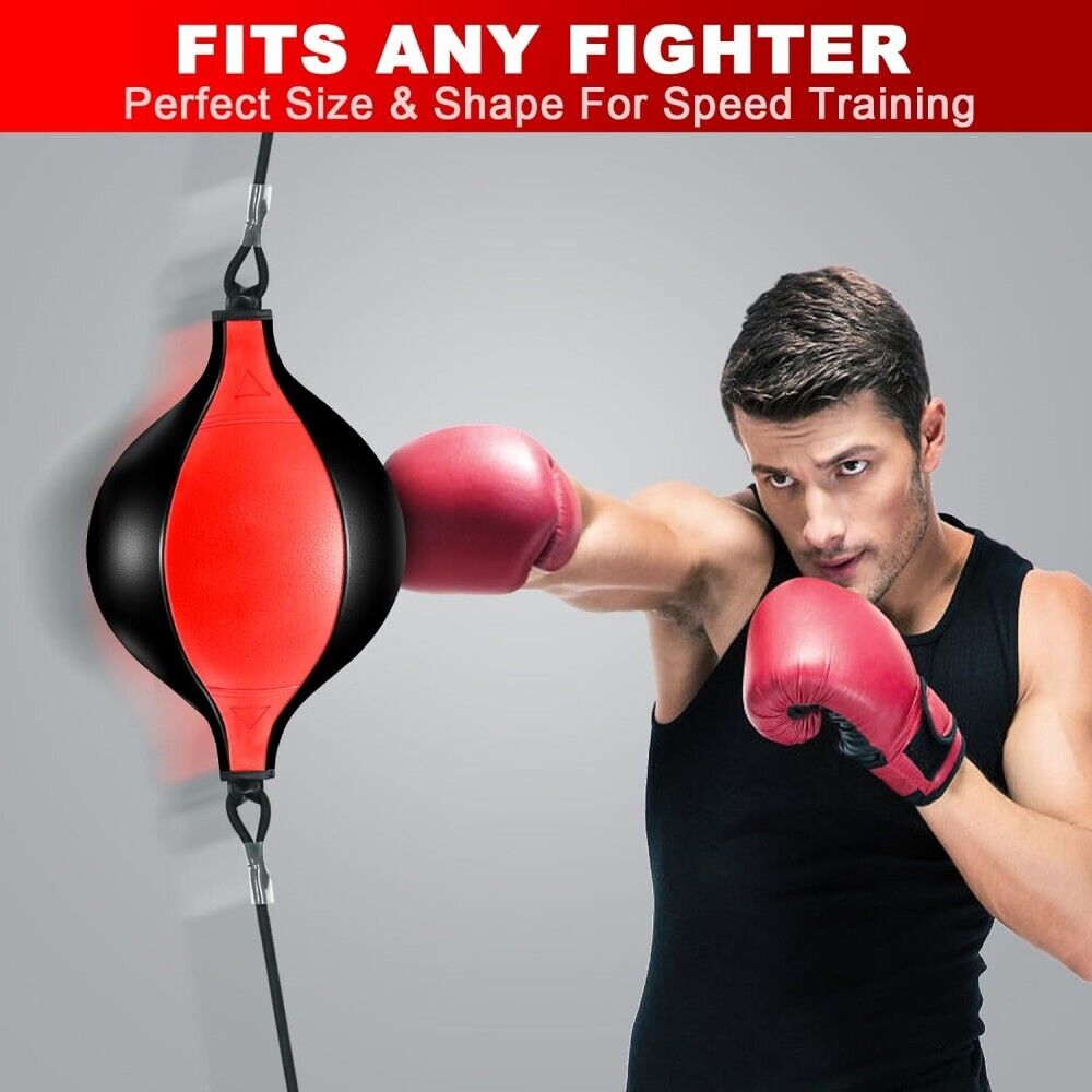 Speed Ball Boxing Floor to Ceiling PU Double End Punching Training Bag Black Red