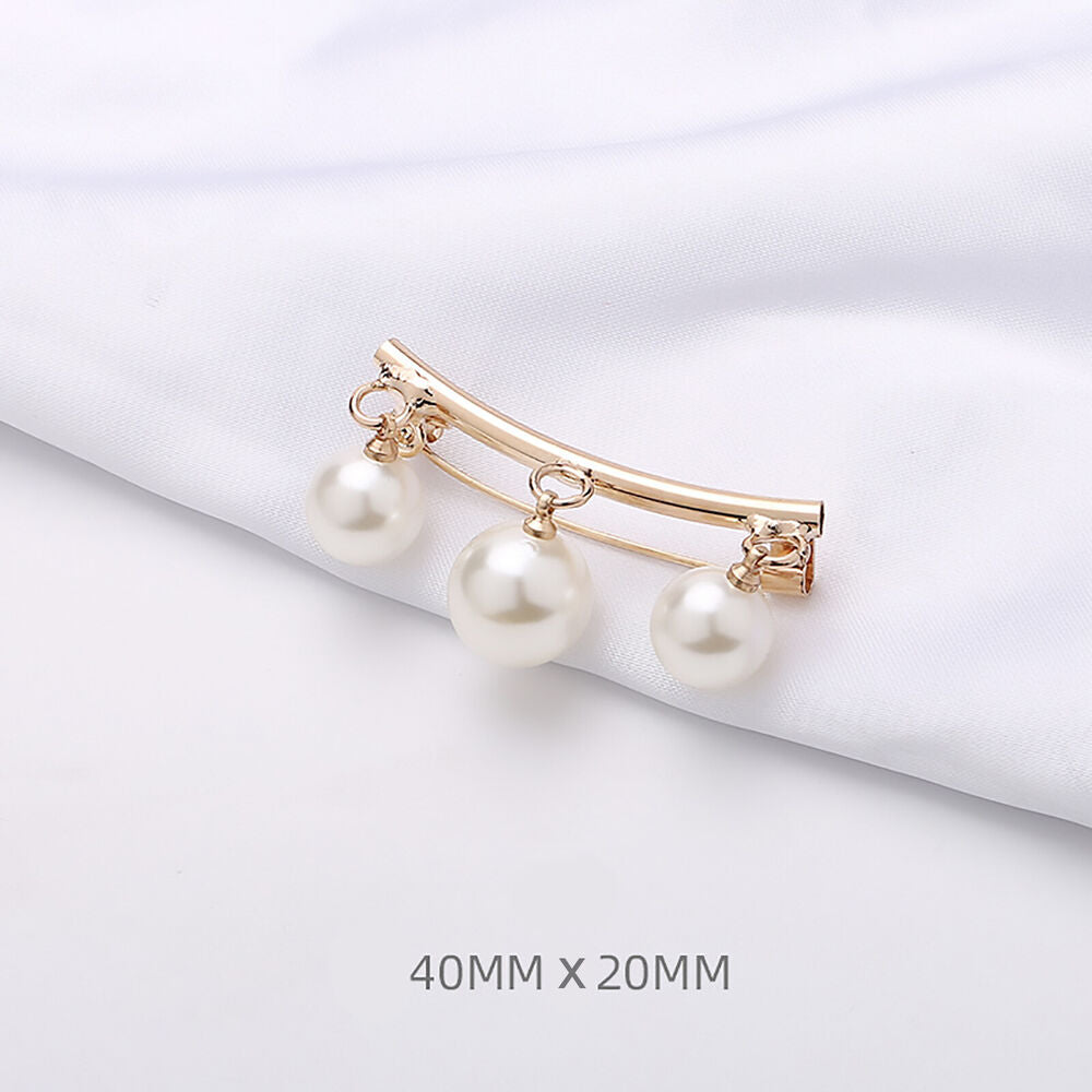 2PCS Women Shawl Knit Cardigan Dress Pearl Brooch Safety Pin Clip Fastener