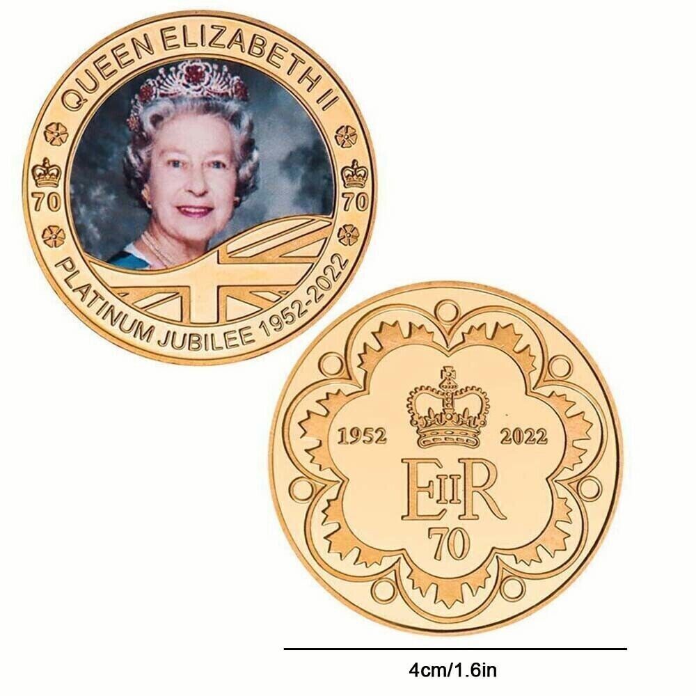 Queen Elizabeth II Platinum Jubilee Gold Plated Commemorative Coins / Medals Set