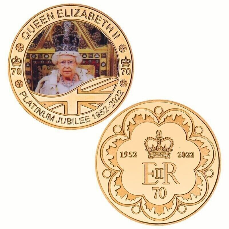 Queen Elizabeth II Platinum Jubilee Gold Plated Commemorative Coins / Medals Set