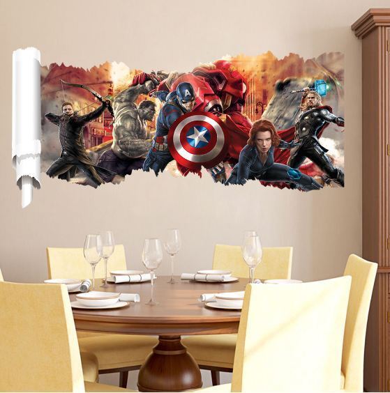 3D Wall Stickers Removable The Avengers Iron Man Hulk Broken Wall Kid Boy Room