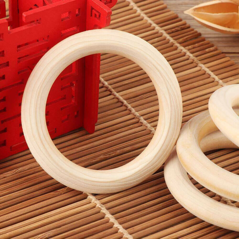 30pcs Wood Rings Unfinished Raw Natural Round Craft Donut Ring Wooden Circle Beads