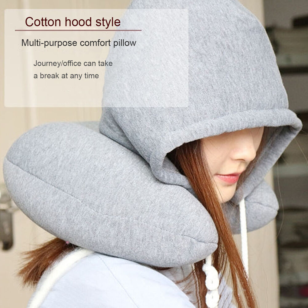 Soft Comfortable Hooded Neck Travel Pillow U Shape Airplane Pillow with Hoodie