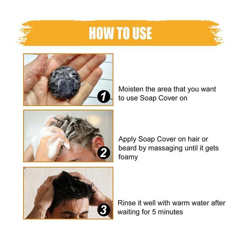 Men's Grey Coverage Bar Shampoo Hair Darkening Black Soap for Grey Hair-Cover