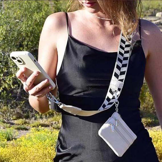 Phone Strap with Zippered Pouch,Clip and Go Strap for Phone with Wallet Crossbod