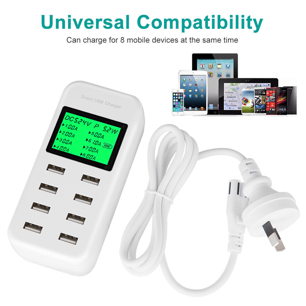 USB Charging Station 8-ports AC 240V Hub Travel Power Adapter Dock Phone Charger