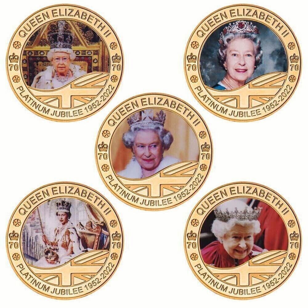 Queen Elizabeth II Platinum Jubilee Gold Plated Commemorative Coins / Medals Set