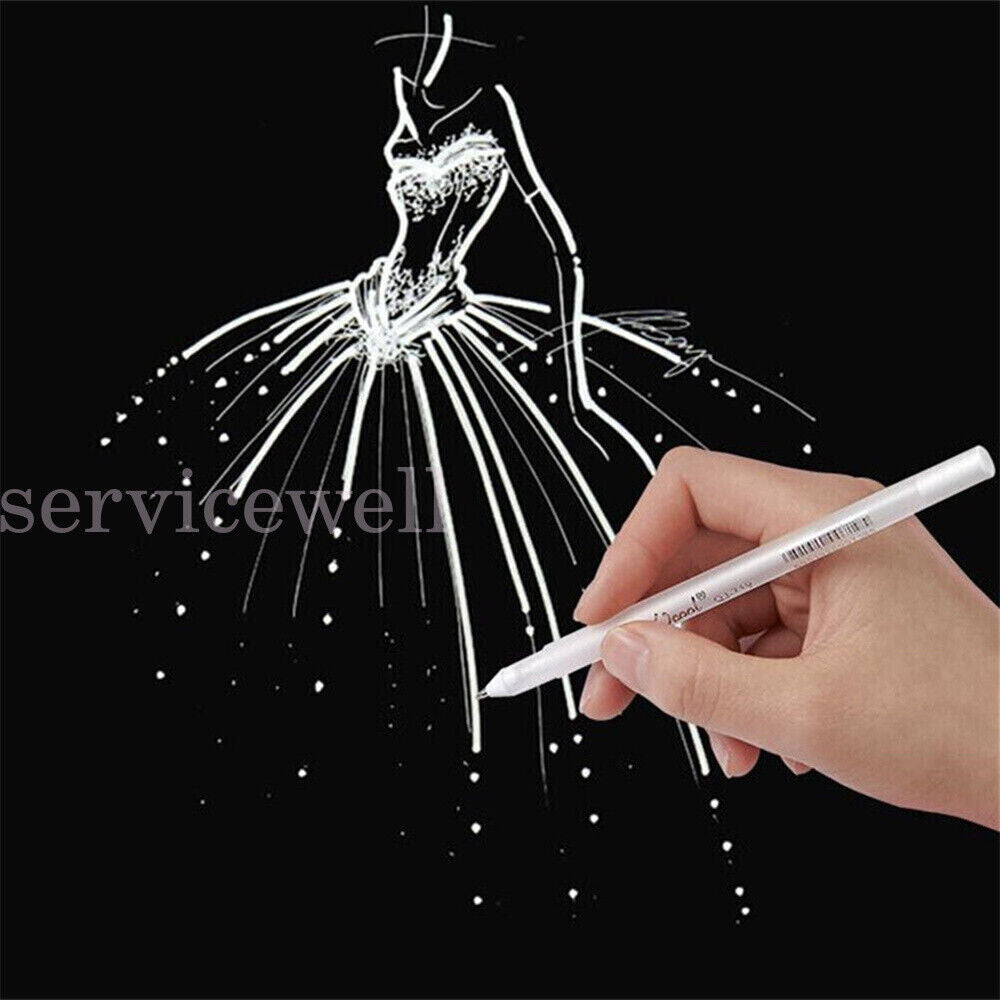 3Pack 0.8mm Fine F Tip White Gel Ink Marker Pen Drawing Art Sketching Painting