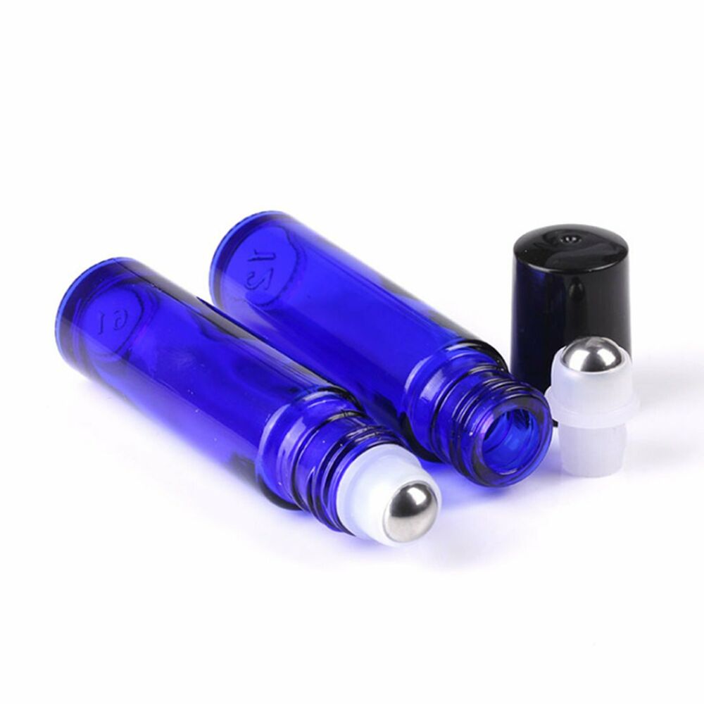 50X Roller Bottles Blue THICK Glass Steel Roll On Ball For Essential Oils 10ml