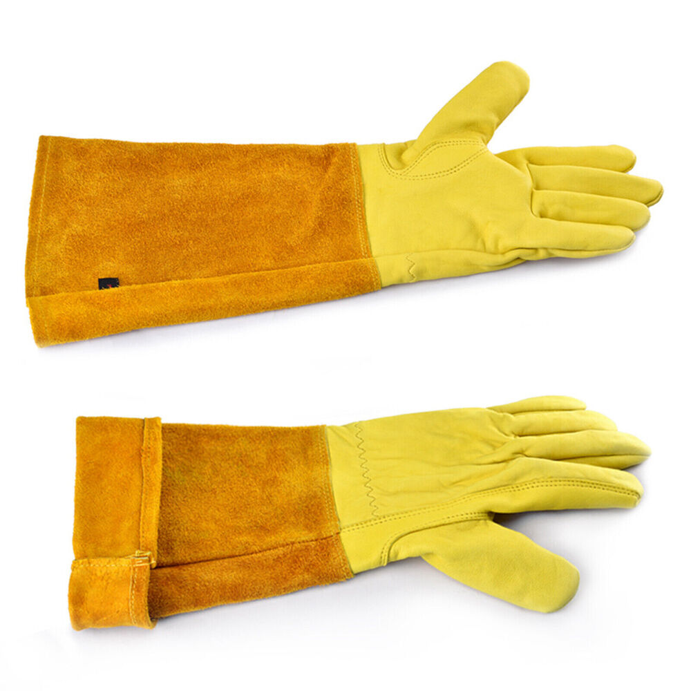 New Long Tube Gardening Gloves Leather Breathable Gauntlet Pruning Garden Gloves