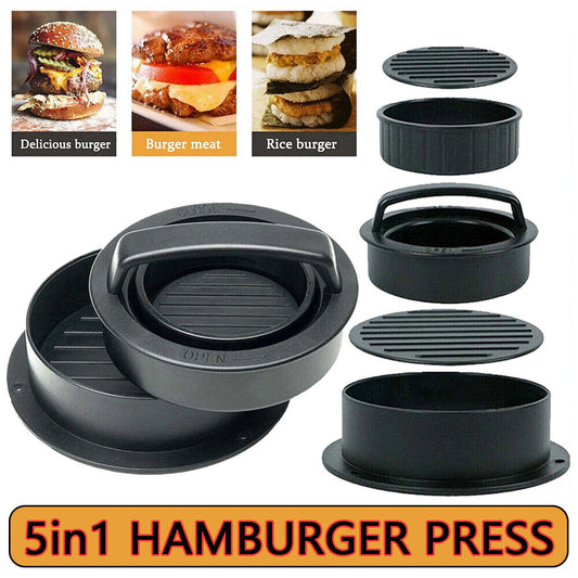 5in1 Hamburger Press Mould Stuffed Non-stick Burger Patty Maker Kitchen Tools