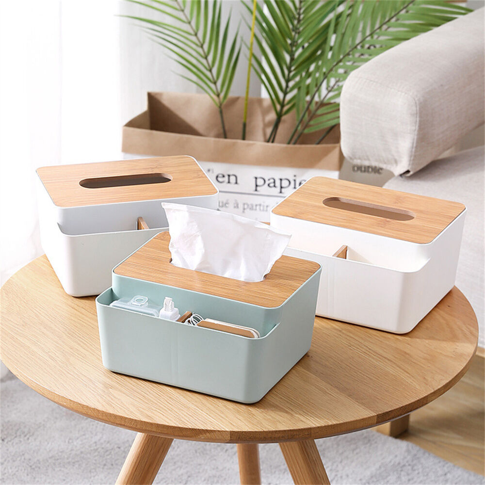 Tissue Box Dispenser Paper Storage Holder Napkin Case Organizer Wooden Cover New