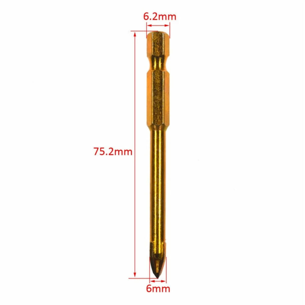 10X Titanium Ceramic Tile Glass Drill Bit Tungsten Carbide Cross Spear Head 6MM