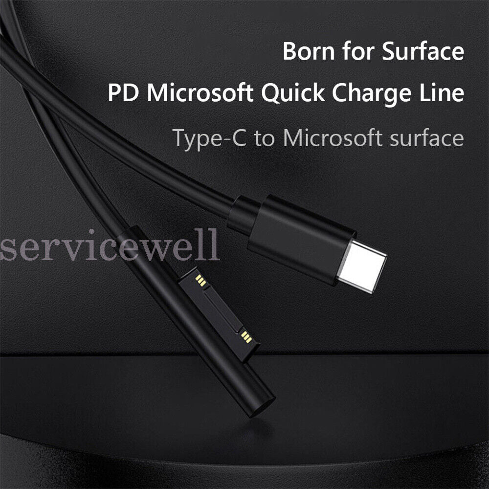 USB C Power Supply PD Fast Charger Cable for Microsoft Surface Pro 7 6 5 4