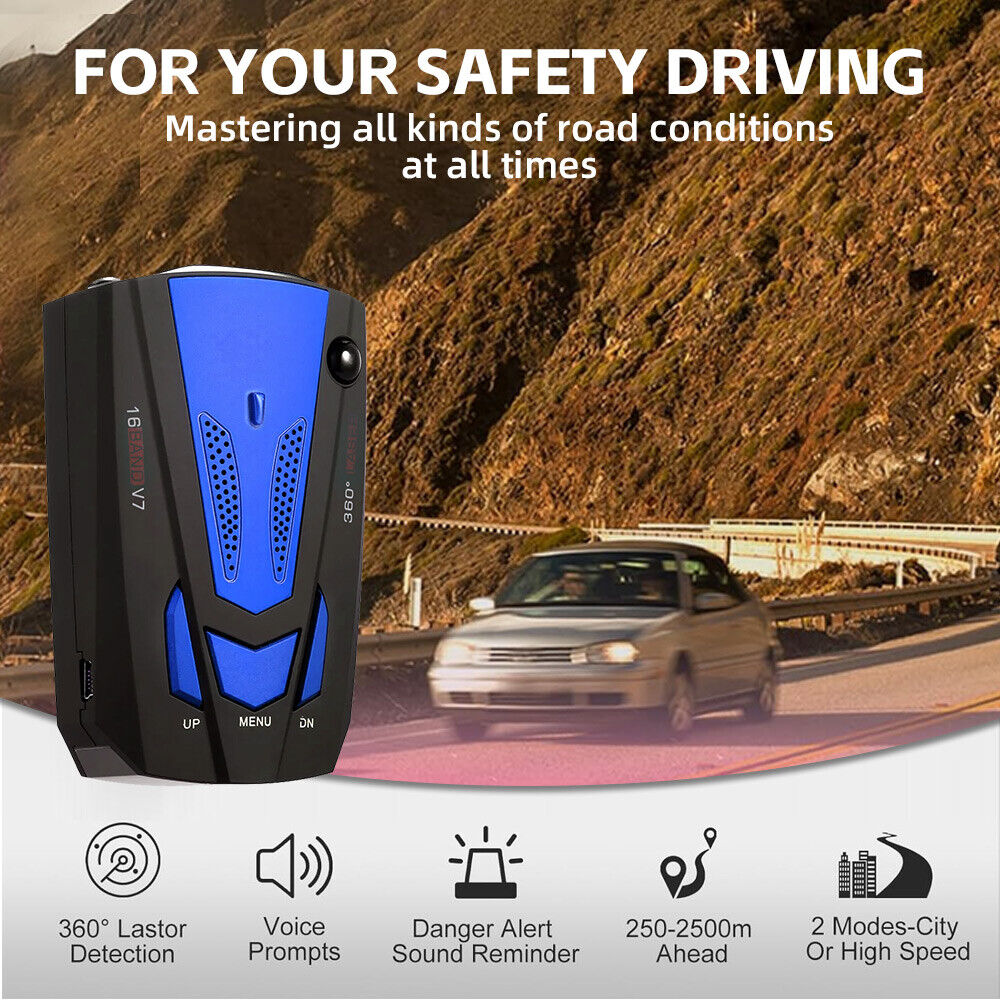 360° Radar Detectors Car Speed Laser GPS Voice Alert Camera Warning Speedometer