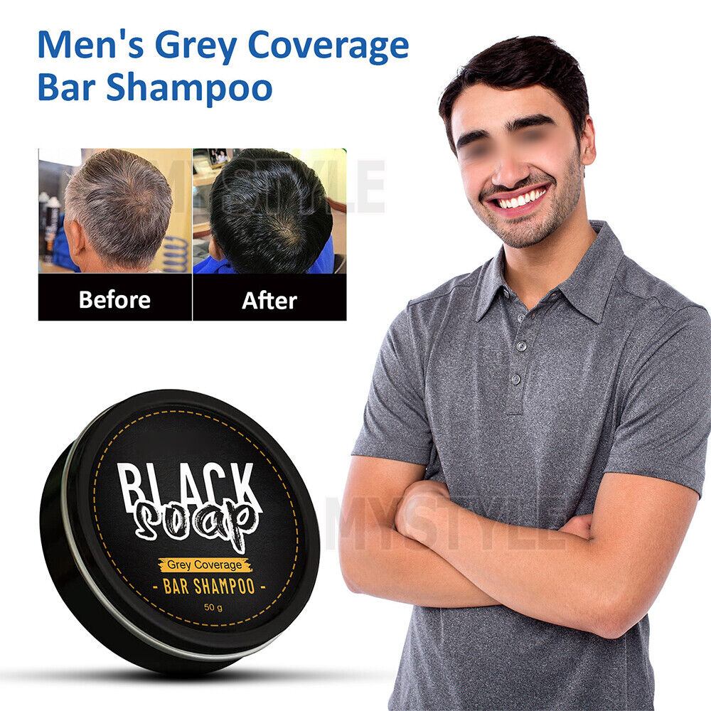 3x Men's Grey Coverage Bar Shampoo Hair Darkening-Black Soap Grey Hair Cover