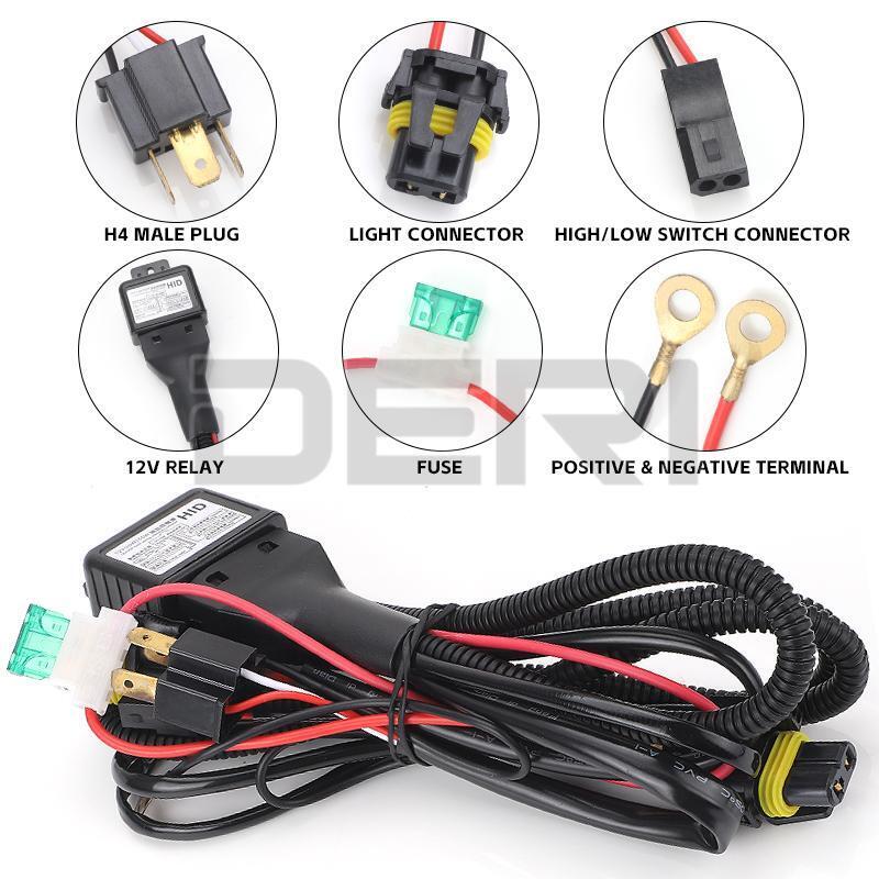 H4 Relay Harness Kit Hi/Lo Beam Bi-LED Headlight HID Bulb Wiring Controller 12V