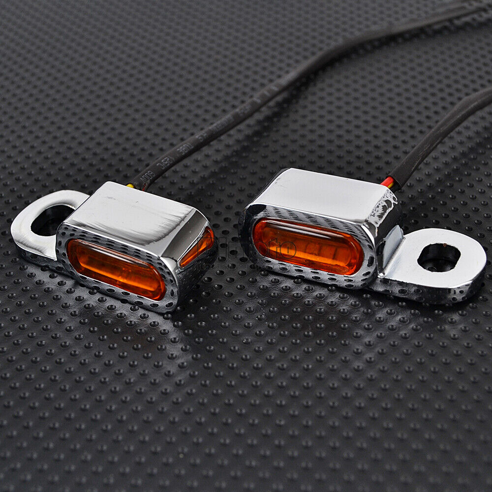 For Harley 2X Chrome Motorcycle LED Mini Turn Signal Indicator Light Amber